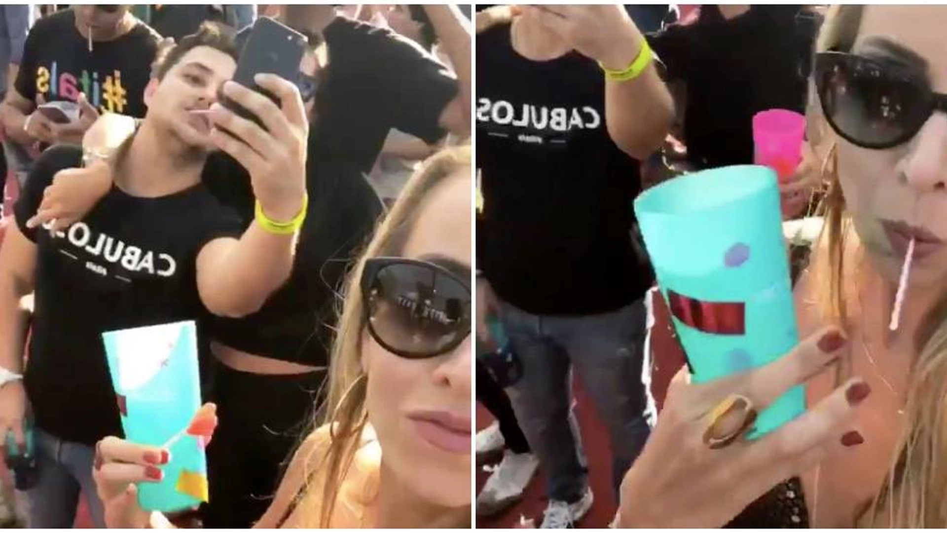 Ung kvinne filmer seg selv på en festival – men se så hva som skjer til venstre i videoen