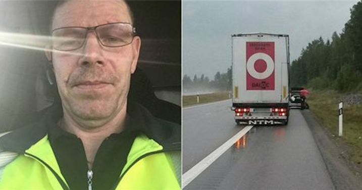 Lastebilsjåfør stoppet midt i veien og blokkerte for trafikken – nå hylles han som helt av barnefamilie