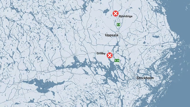 Snøkaos i Sverige førte til massekollisjoner på E18 og E4