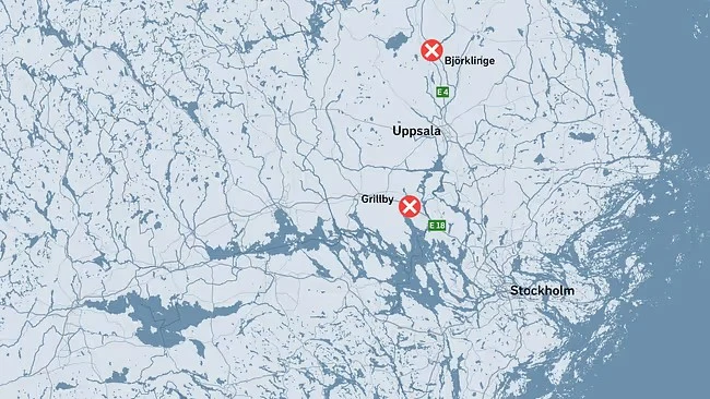 Snøkaos i Sverige førte til massekollisjoner på E18 og E4