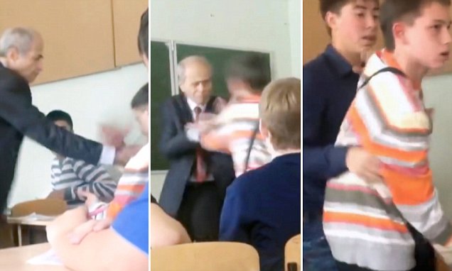 Elev slår løs på en spinkel eldre lærer – men hold øye med venstre side underveis i videoen