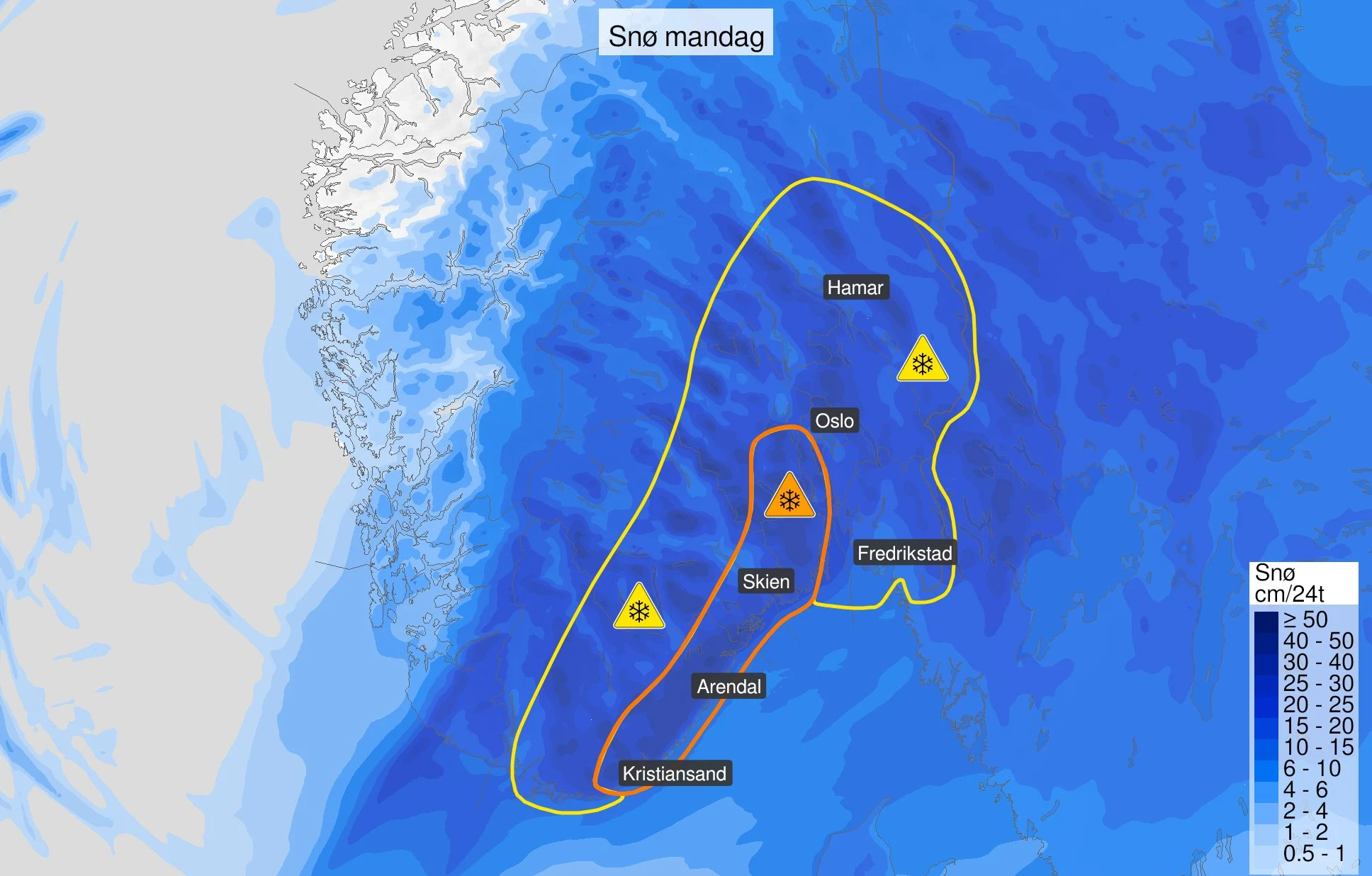 YR: Snøkaos ventes – starter allerede søndag formiddag