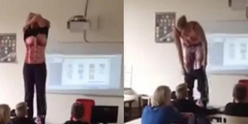 Læreren kaster klærne foran elevene sine, men det er for en god grunn