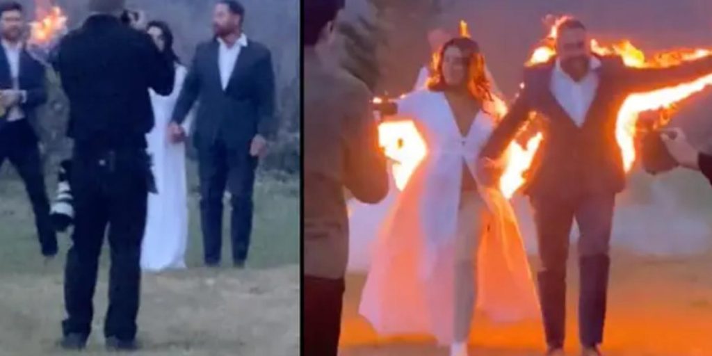 Sinnsyk video: Brudeparet tok fyr