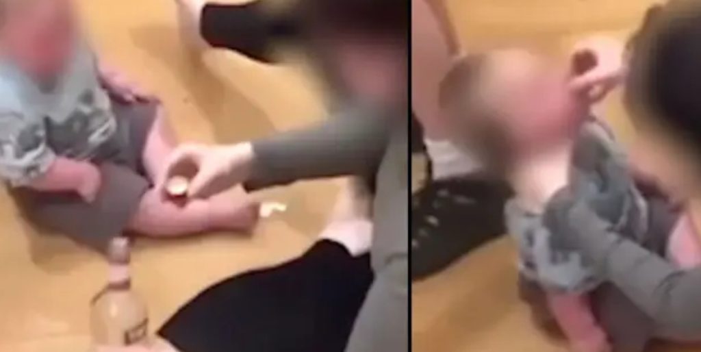 Delte video der de ga barnet et shot med vodka: Nå har de blitt arrestert og mistenkt for barnemishandling