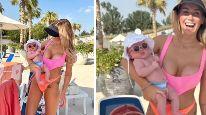 Laura Anderson sitter på huk: Delte bilde av sin «solbrente» baby