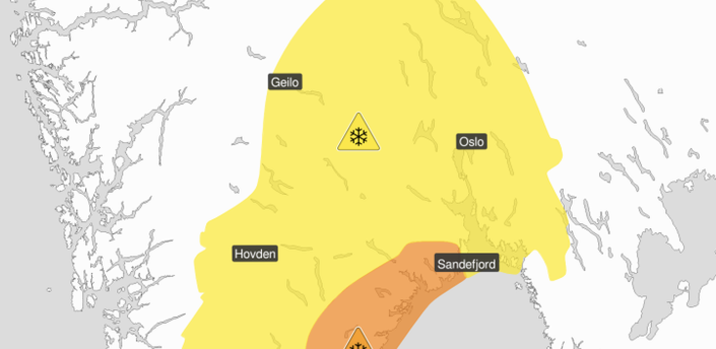 Oppdatert farevarsel om ekstreme mengder snø