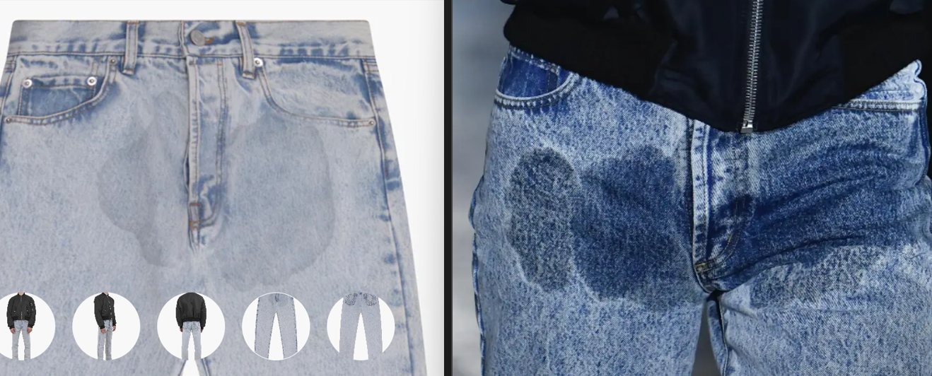 Selger dyre jeans med «tisse-flekker»