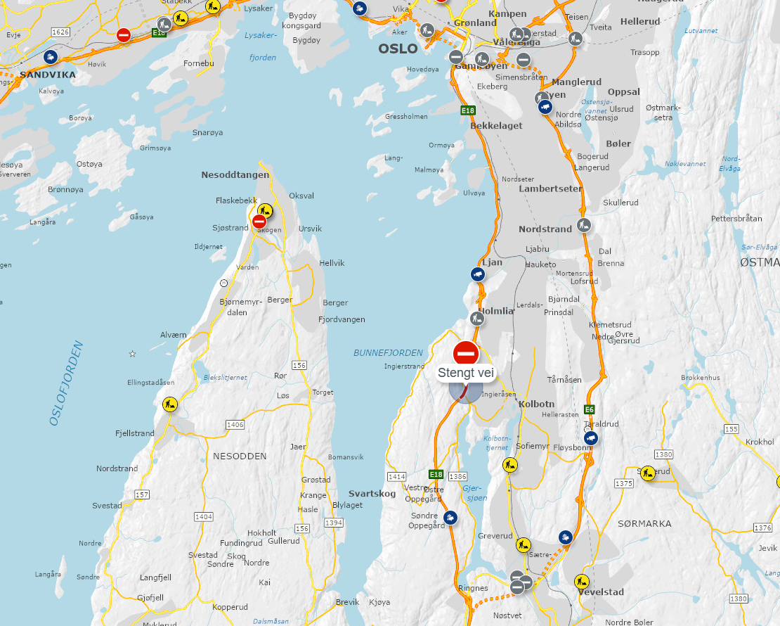 Trafikk i dag: Steinras stenger E18 – geolog må vurdere risiko