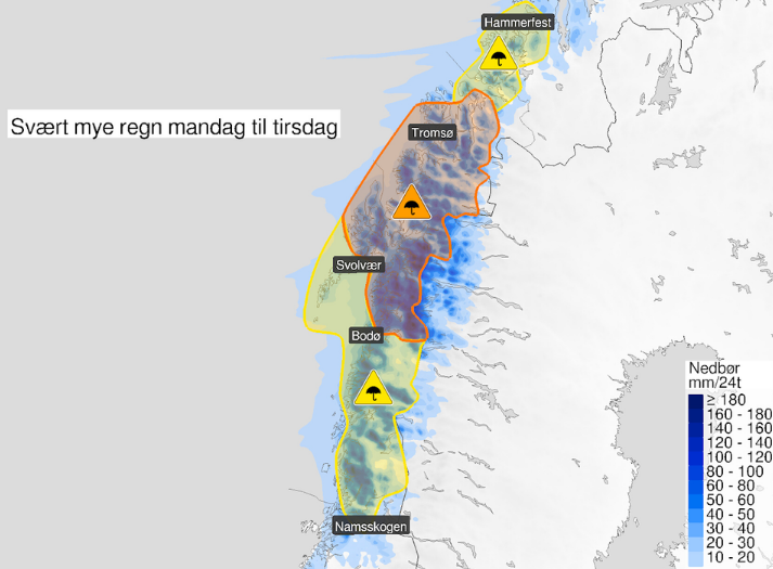 Norge deles i to: Farevarselet har flyttet seg