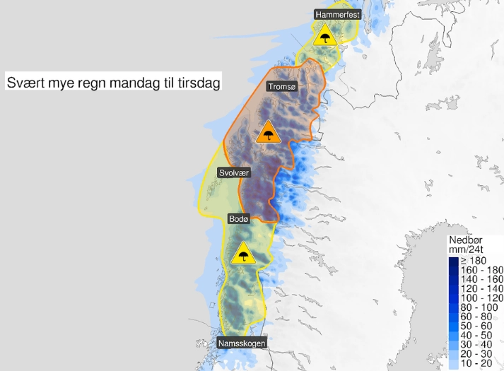 Norge deles i to: Farevarselet har flyttet seg