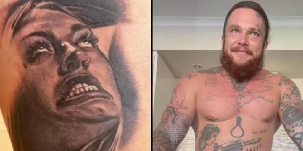 Mannen fikk sin kones grimase tatovert på låret: Nå ler hele internett av det som skjedde