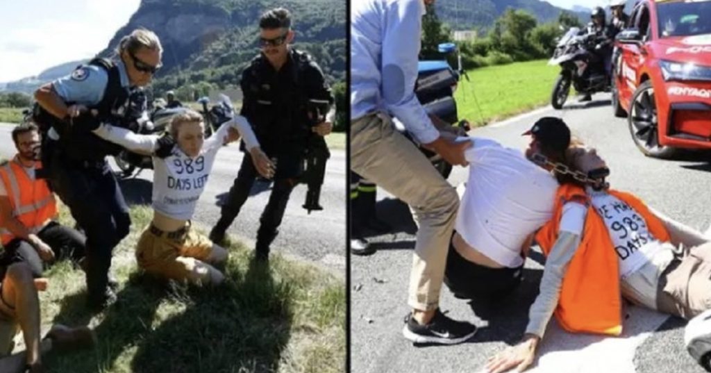 Sjokkerende video fra Tour-etappen: Her avbryter demonstranter