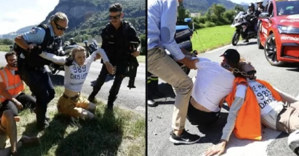 Sjokkerende video fra Tour-etappen: Her avbryter demonstranter